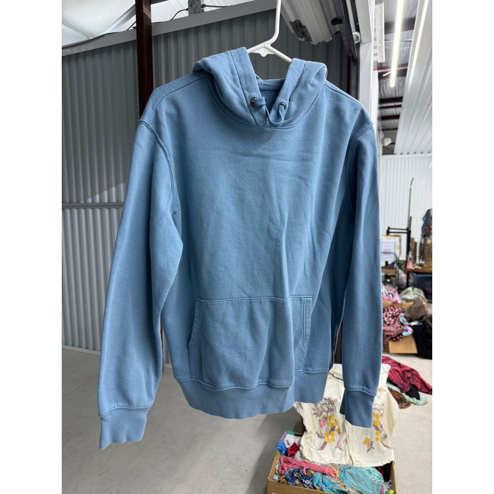 H&M Mens Essential Hoodie Light Blue Cotton Blend Fleece Pullover Sweatshirt